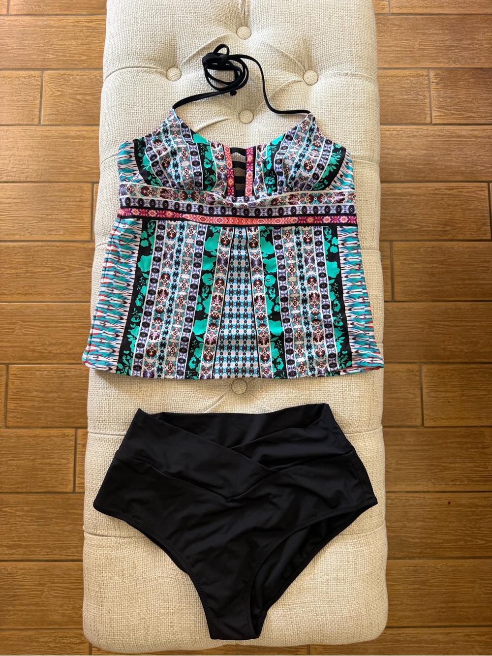 Nanette Lepore Multicolor Tankini Top w Crz Yoga Black High-Waist Bottoms M